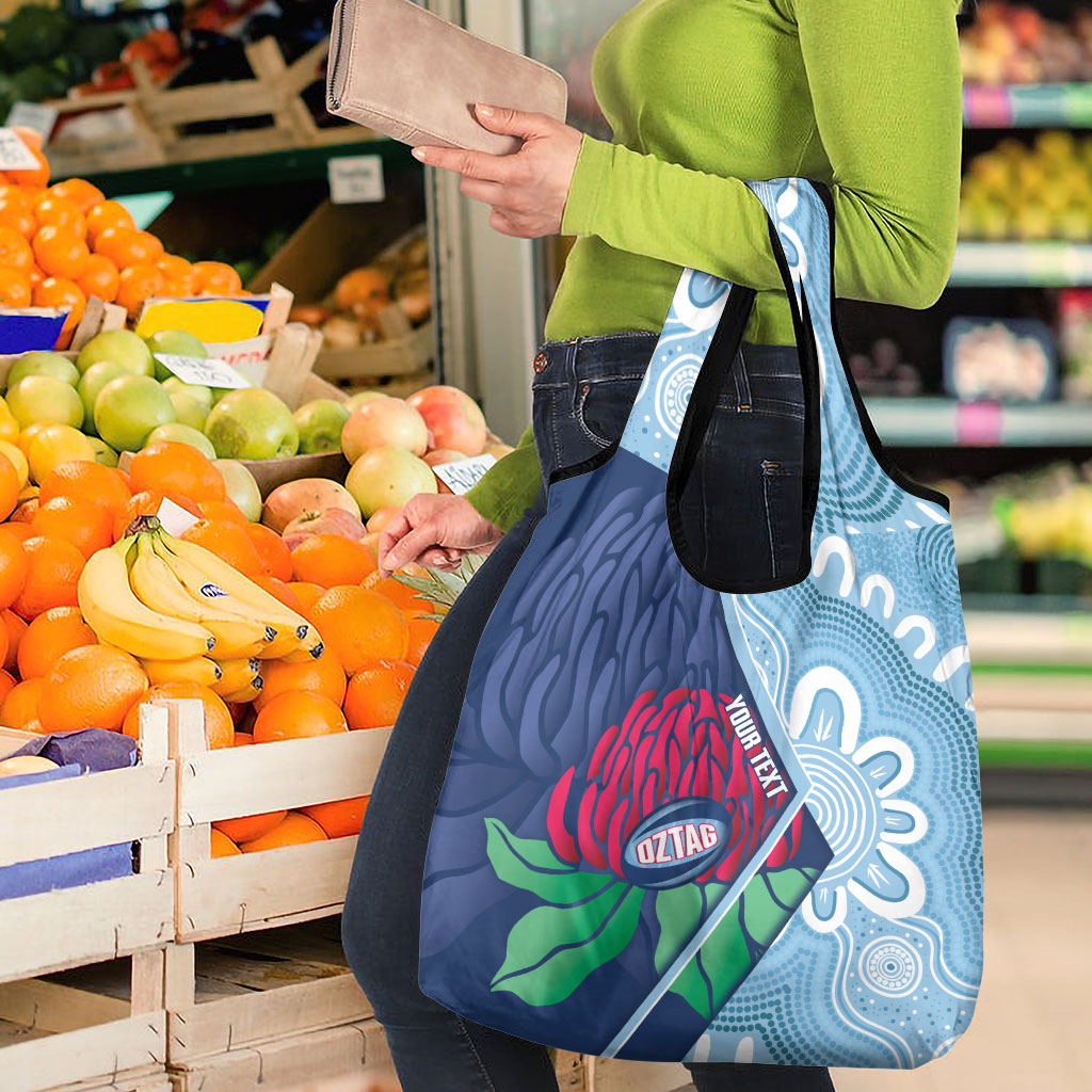 New South Wales Oztag Custom Grocery Bag NSW Waratah Indigenous Art