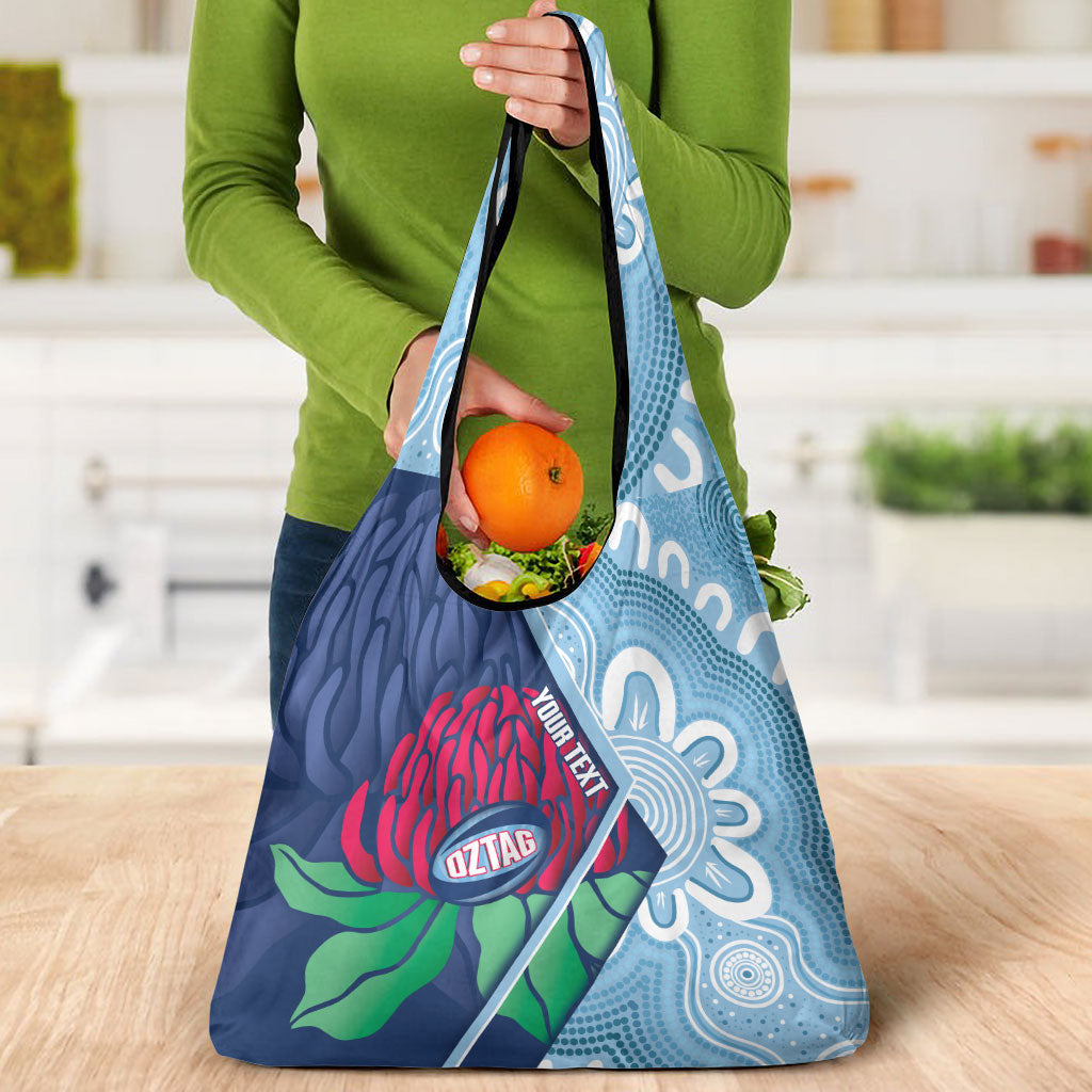 New South Wales Oztag Custom Grocery Bag NSW Waratah Indigenous Art