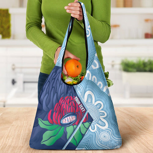 New South Wales Oztag Custom Grocery Bag NSW Waratah Indigenous Art