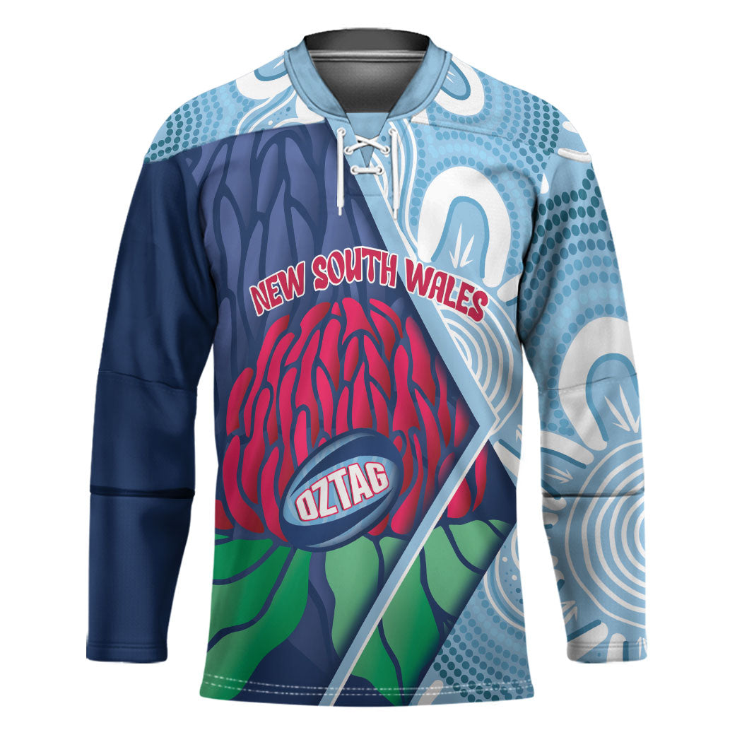 New South Wales Oztag Custom Hockey Jersey NSW Waratah Indigenous Art