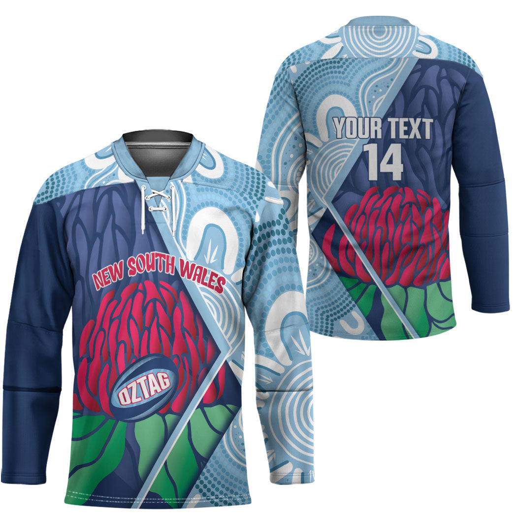 New South Wales Oztag Custom Hockey Jersey NSW Waratah Indigenous Art