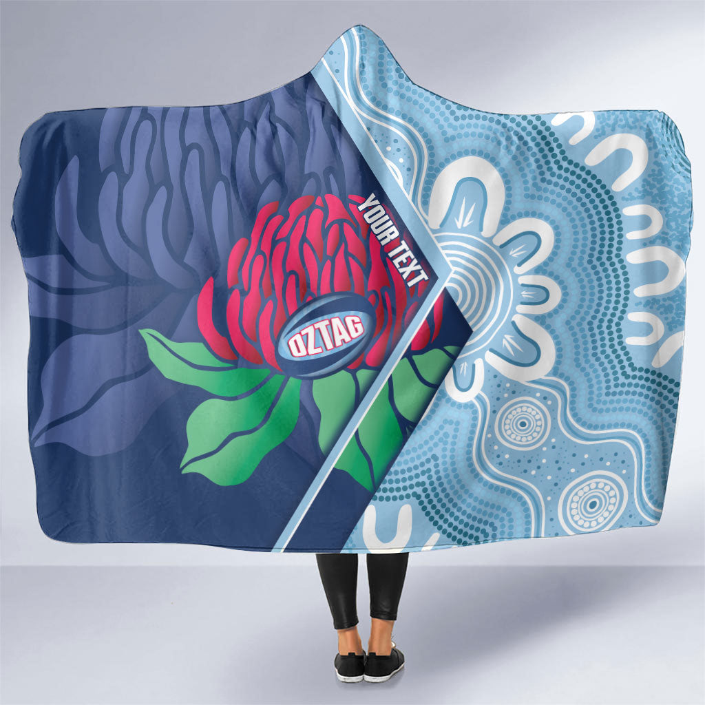 New South Wales Oztag Custom Hooded Blanket NSW Waratah Indigenous Art