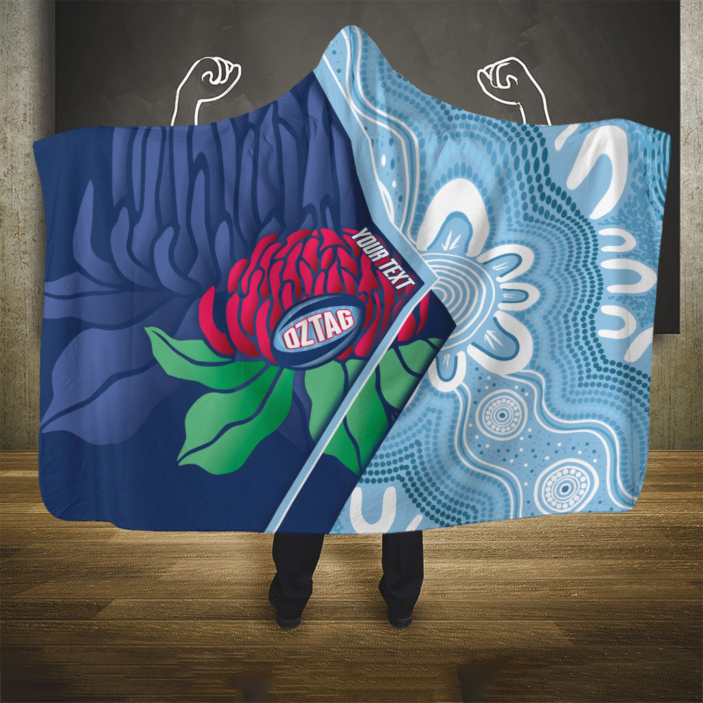 New South Wales Oztag Custom Hooded Blanket NSW Waratah Indigenous Art