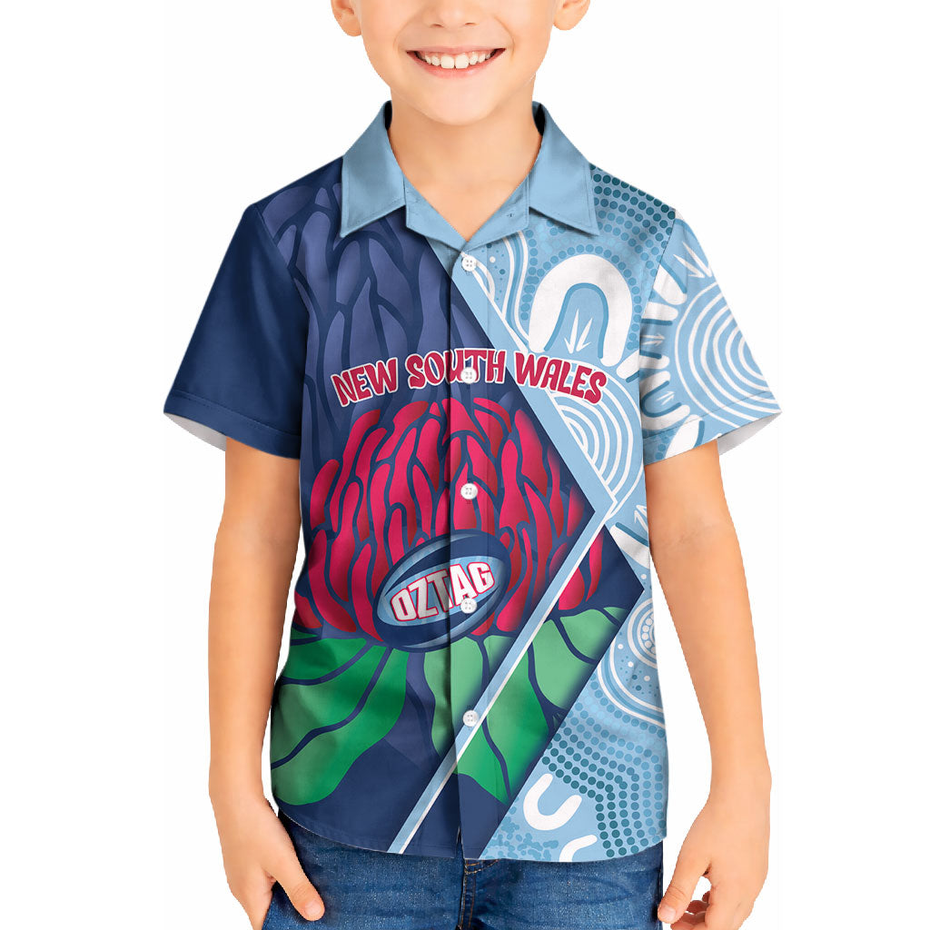 New South Wales Oztag Custom Kid Hawaiian Shirt NSW Waratah Indigenous Art