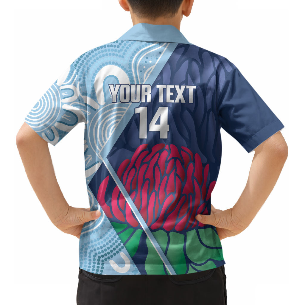 New South Wales Oztag Custom Kid Hawaiian Shirt NSW Waratah Indigenous Art