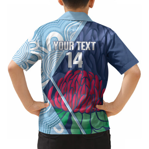New South Wales Oztag Custom Kid Hawaiian Shirt NSW Waratah Indigenous Art