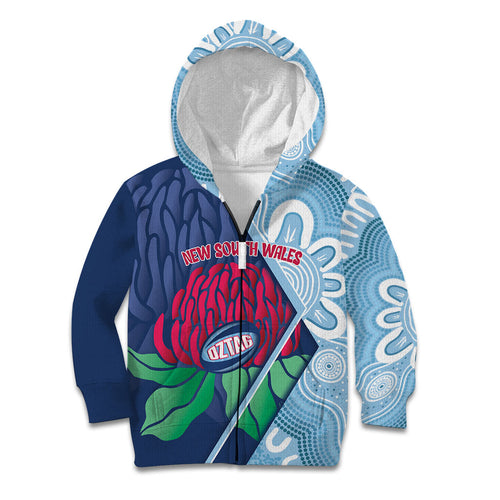 New South Wales Oztag Custom Kid Hoodie NSW Waratah Indigenous Art