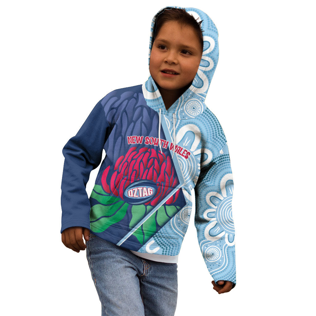 New South Wales Oztag Custom Kid Hoodie NSW Waratah Indigenous Art