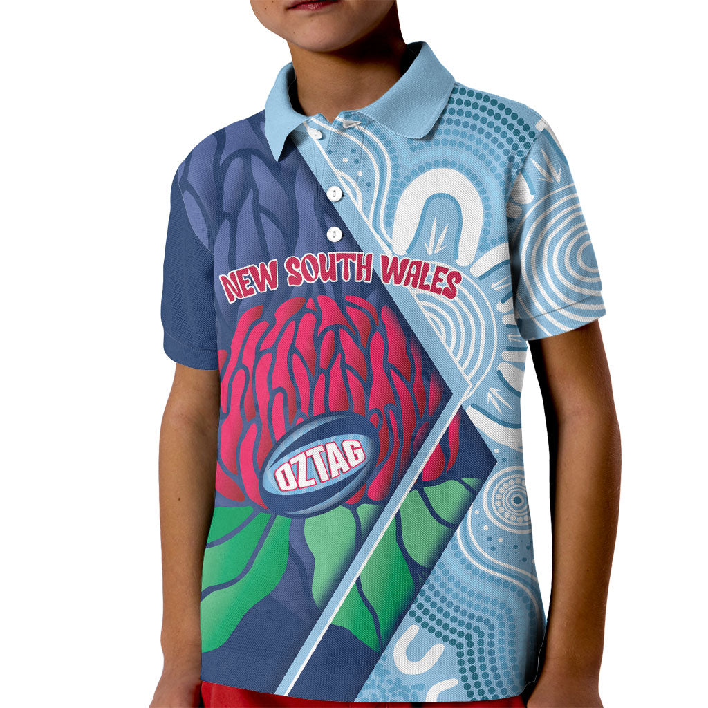 New South Wales Oztag Custom Kid Polo Shirt NSW Waratah Indigenous Art