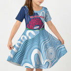 New South Wales Oztag Custom Kid Short Sleeve Dress NSW Waratah Indigenous Art