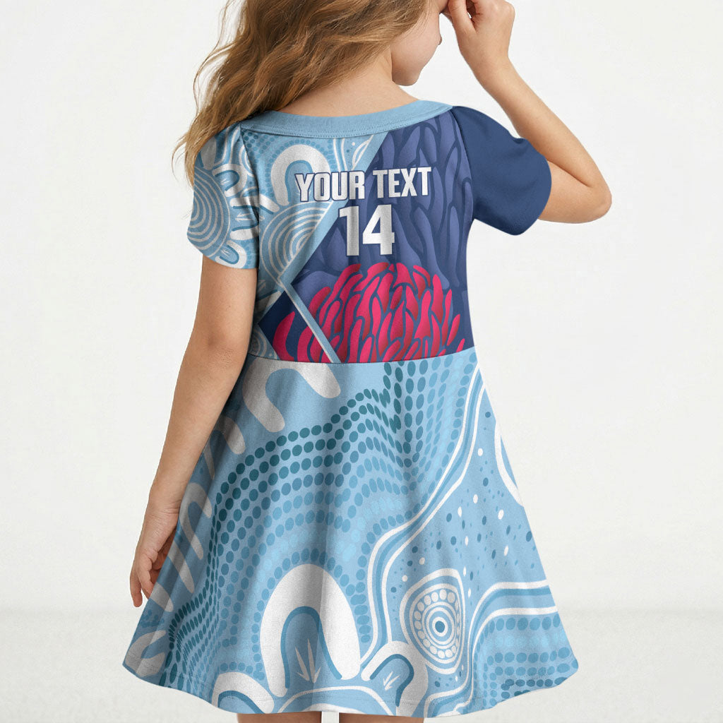 New South Wales Oztag Custom Kid Short Sleeve Dress NSW Waratah Indigenous Art