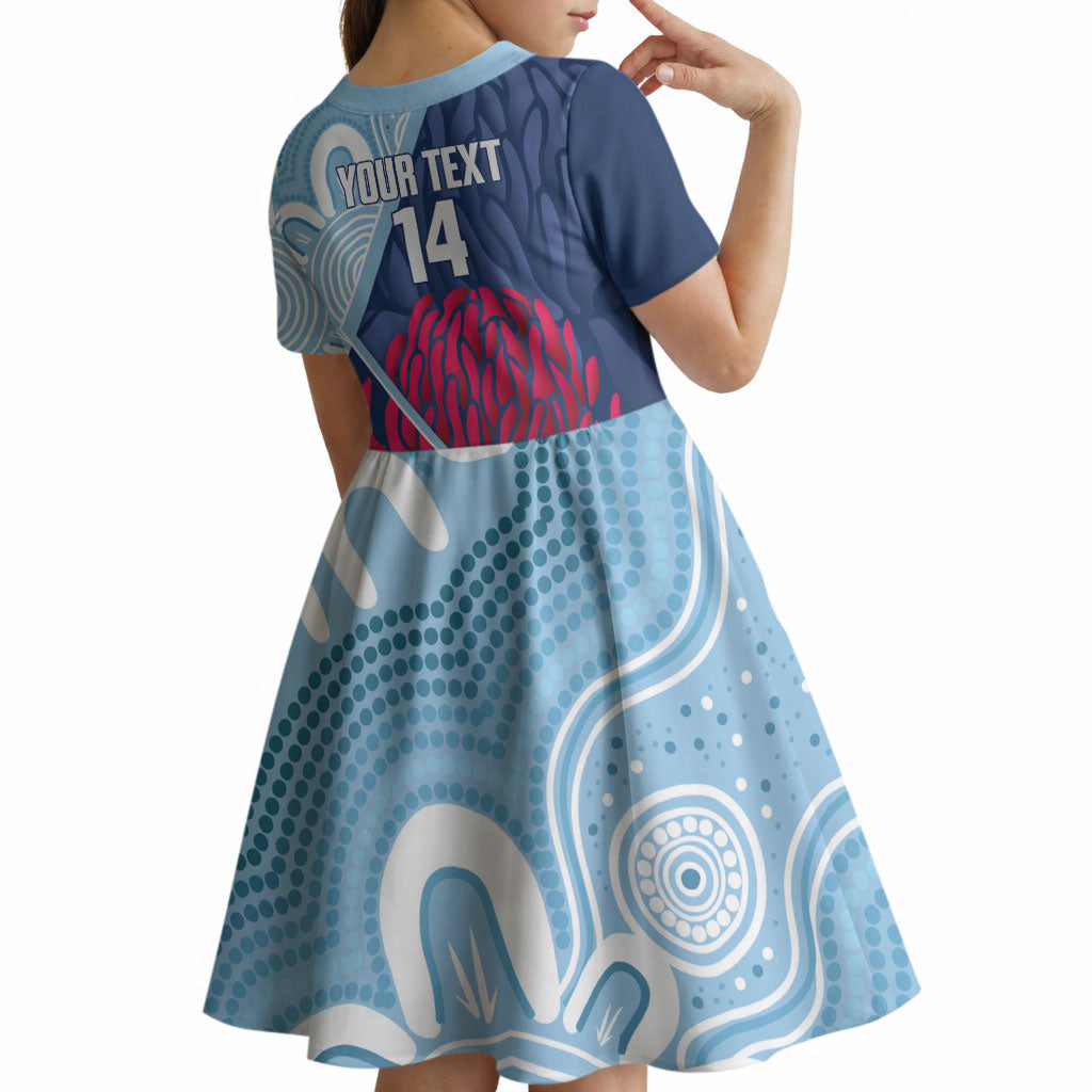 New South Wales Oztag Custom Kid Short Sleeve Dress NSW Waratah Indigenous Art