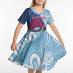 New South Wales Oztag Custom Kid Short Sleeve Dress NSW Waratah Indigenous Art