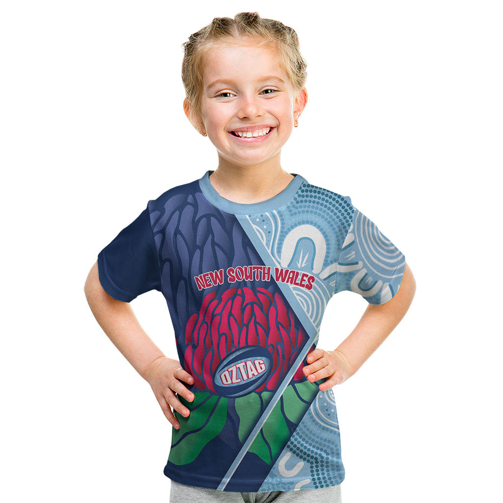 New South Wales Oztag Custom Kid T Shirt NSW Waratah Indigenous Art