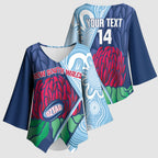 New South Wales Oztag Custom Kimono Sleeve Blouse NSW Waratah Indigenous Art