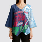 New South Wales Oztag Custom Kimono Sleeve Blouse NSW Waratah Indigenous Art