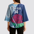 New South Wales Oztag Custom Kimono Sleeve Blouse NSW Waratah Indigenous Art