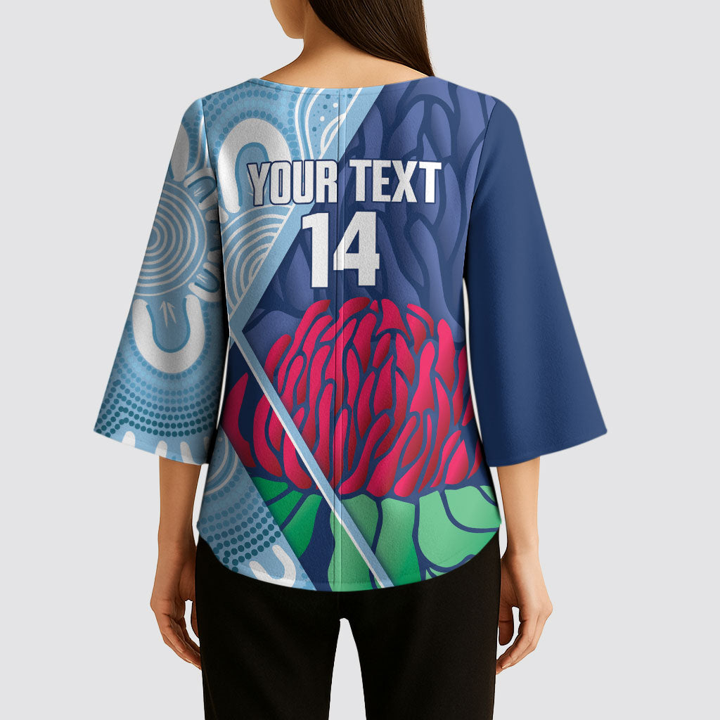 New South Wales Oztag Custom Kimono Sleeve Blouse NSW Waratah Indigenous Art