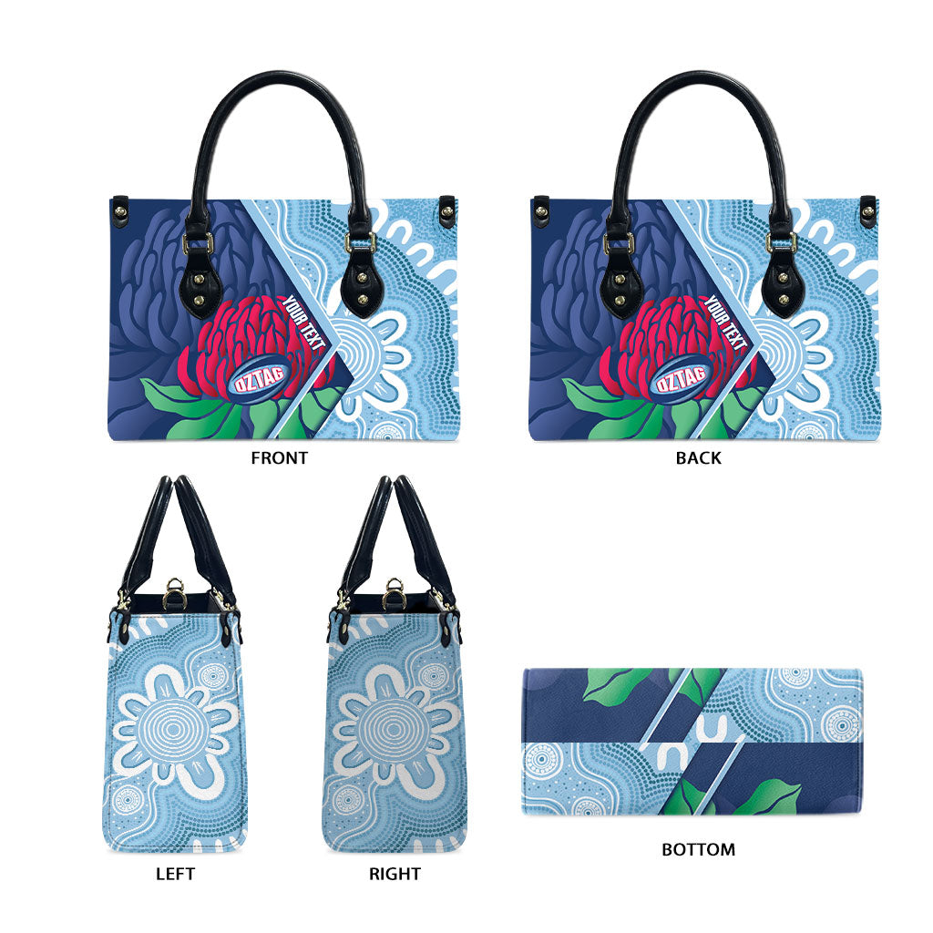 New South Wales Oztag Custom Leather Bag NSW Waratah Indigenous Art