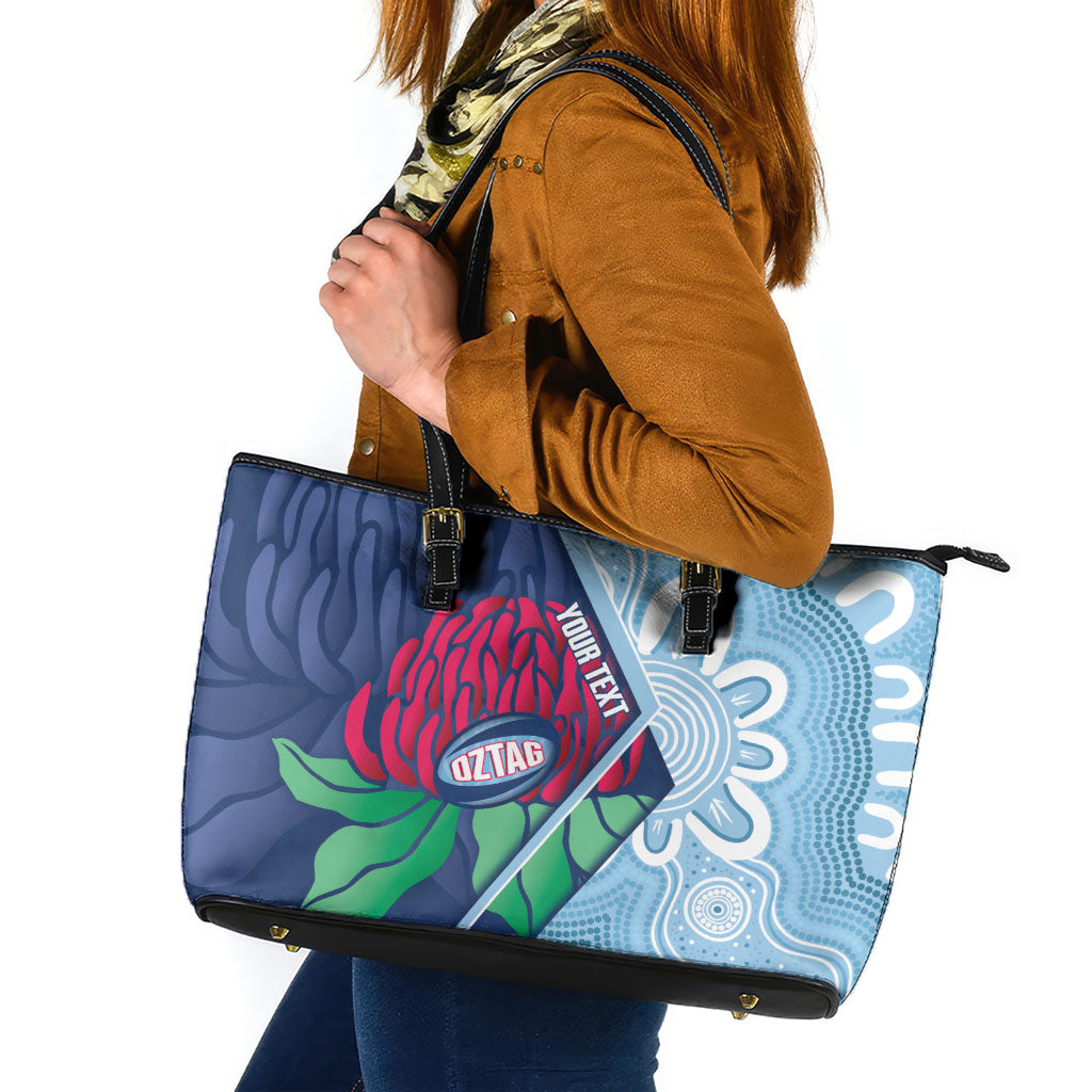 New South Wales Oztag Custom Leather Tote Bag NSW Waratah Indigenous Art