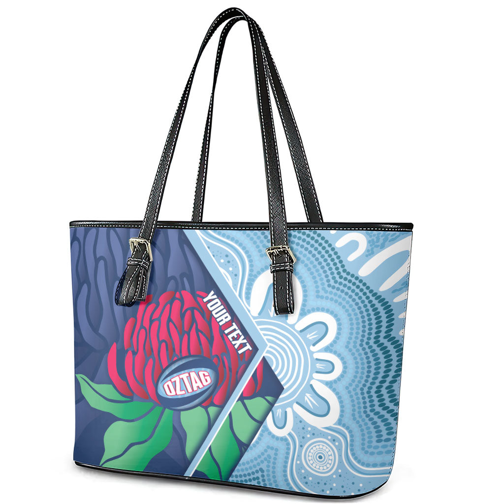 New South Wales Oztag Custom Leather Tote Bag NSW Waratah Indigenous Art