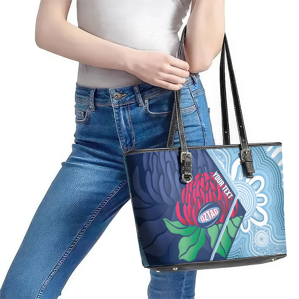 New South Wales Oztag Custom Leather Tote Bag NSW Waratah Indigenous Art