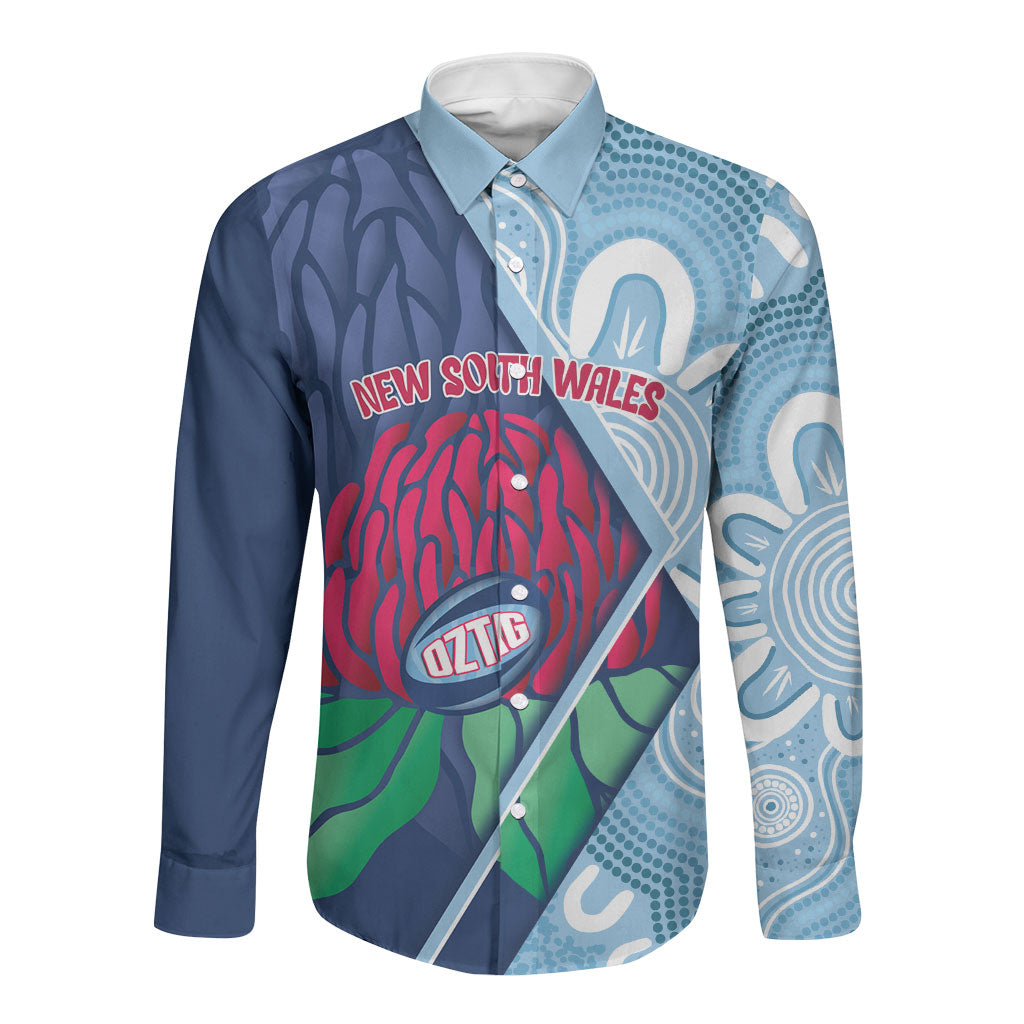New South Wales Oztag Custom Long Sleeve Button Shirt NSW Waratah Indigenous Art