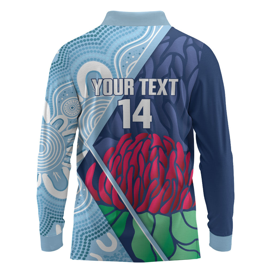 New South Wales Oztag Custom Long Sleeve Polo Shirt NSW Waratah Indigenous Art
