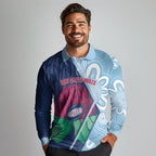 New South Wales Oztag Custom Long Sleeve Polo Shirt NSW Waratah Indigenous Art