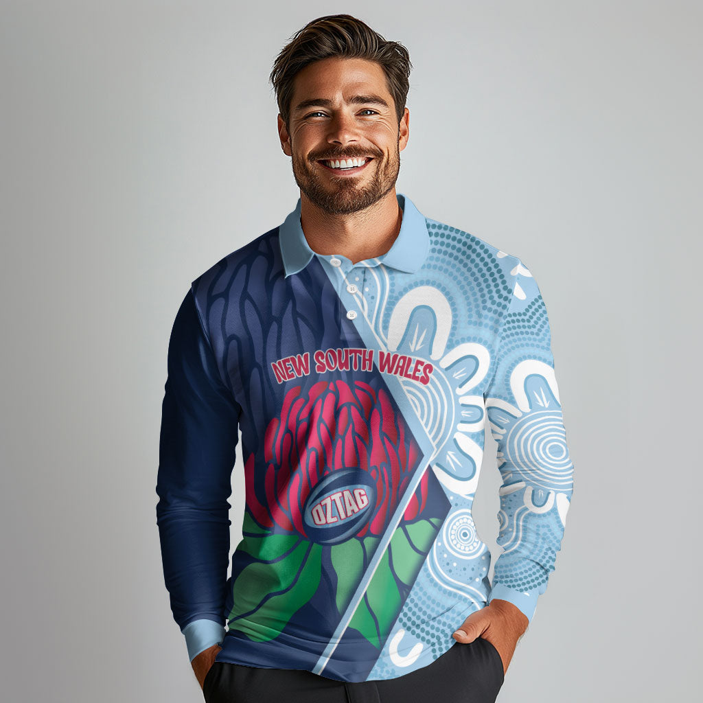 New South Wales Oztag Custom Long Sleeve Polo Shirt NSW Waratah Indigenous Art
