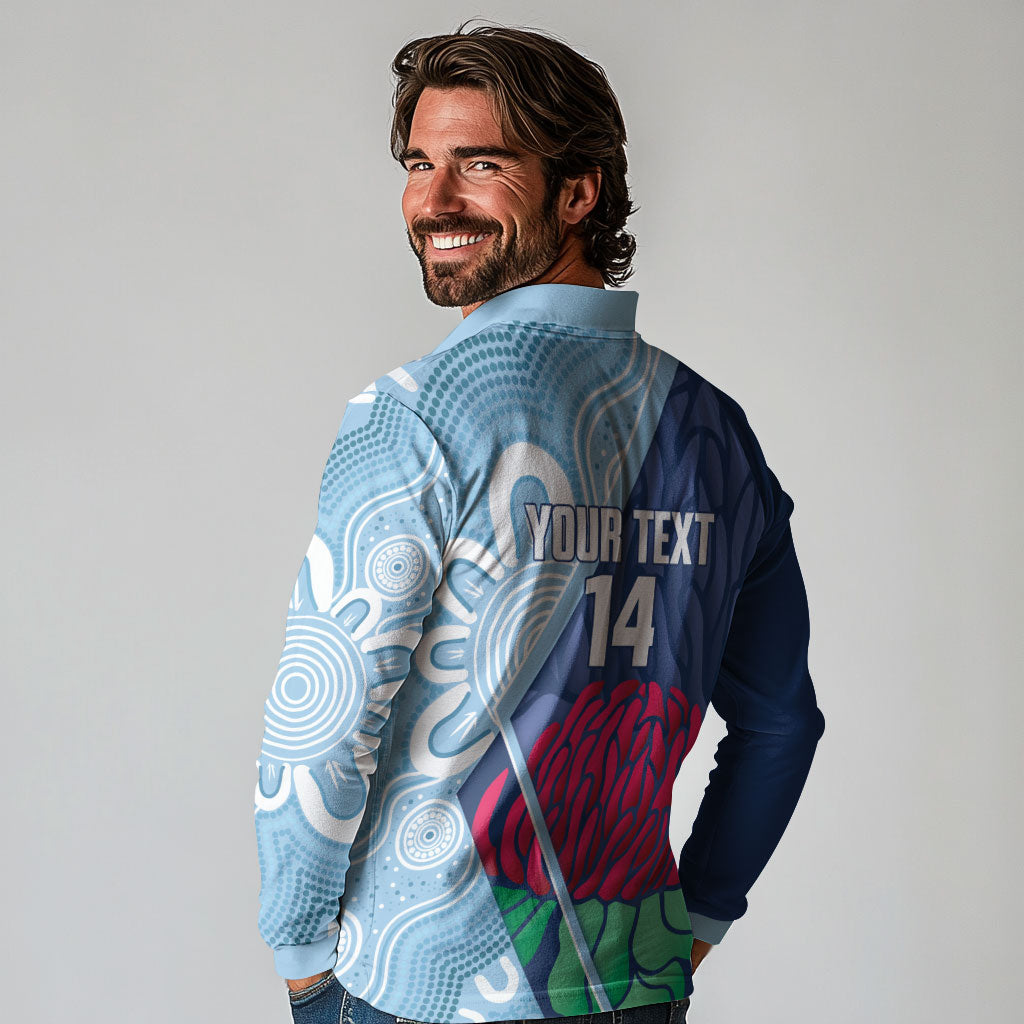 New South Wales Oztag Custom Long Sleeve Polo Shirt NSW Waratah Indigenous Art