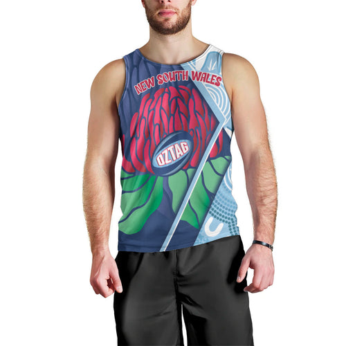 New South Wales Oztag Custom Men Tank Top NSW Waratah Indigenous Art