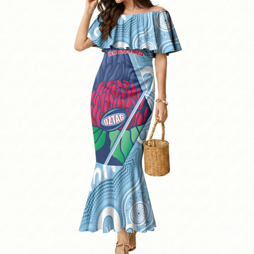New South Wales Oztag Custom Mermaid Dress NSW Waratah Indigenous Art