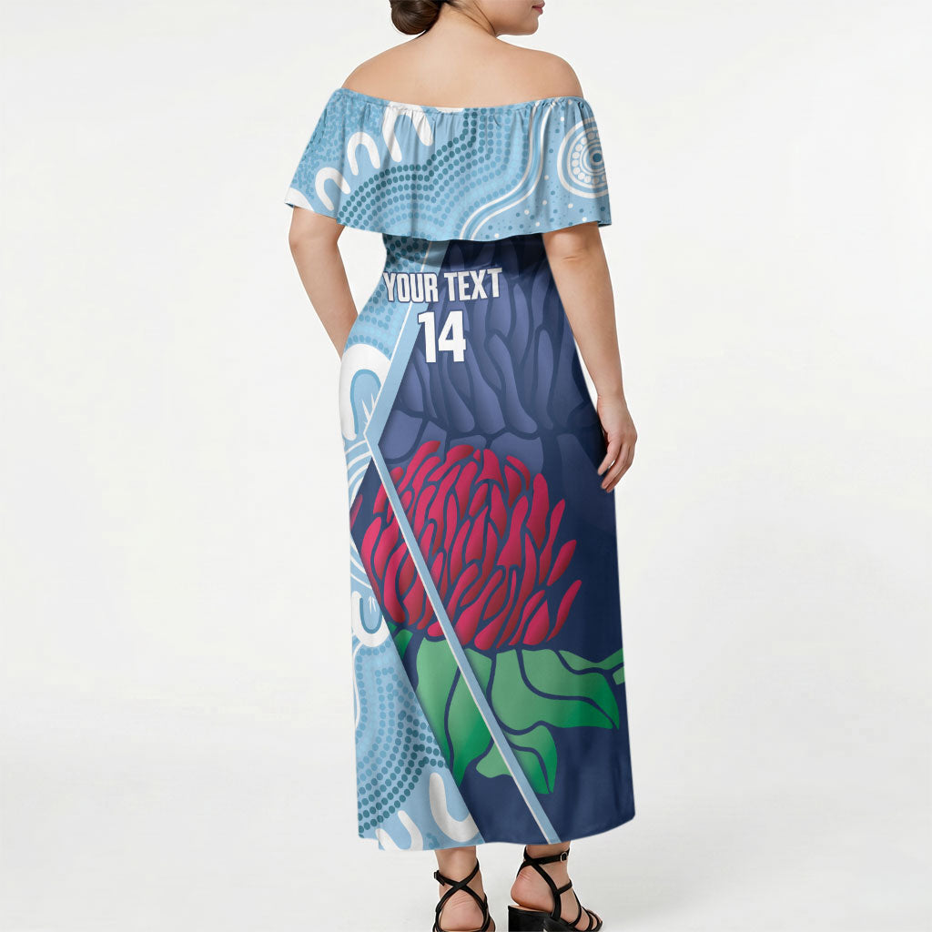 New South Wales Oztag Custom Off Shoulder Maxi Dress NSW Waratah Indigenous Art