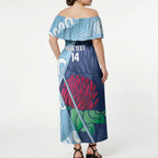 New South Wales Oztag Custom Off Shoulder Maxi Dress NSW Waratah Indigenous Art