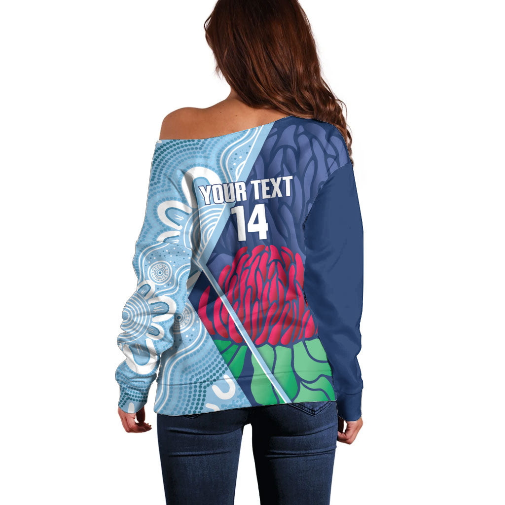New South Wales Oztag Custom Off Shoulder Sweater NSW Waratah Indigenous Art