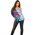 New South Wales Oztag Custom Off Shoulder Sweater NSW Waratah Indigenous Art