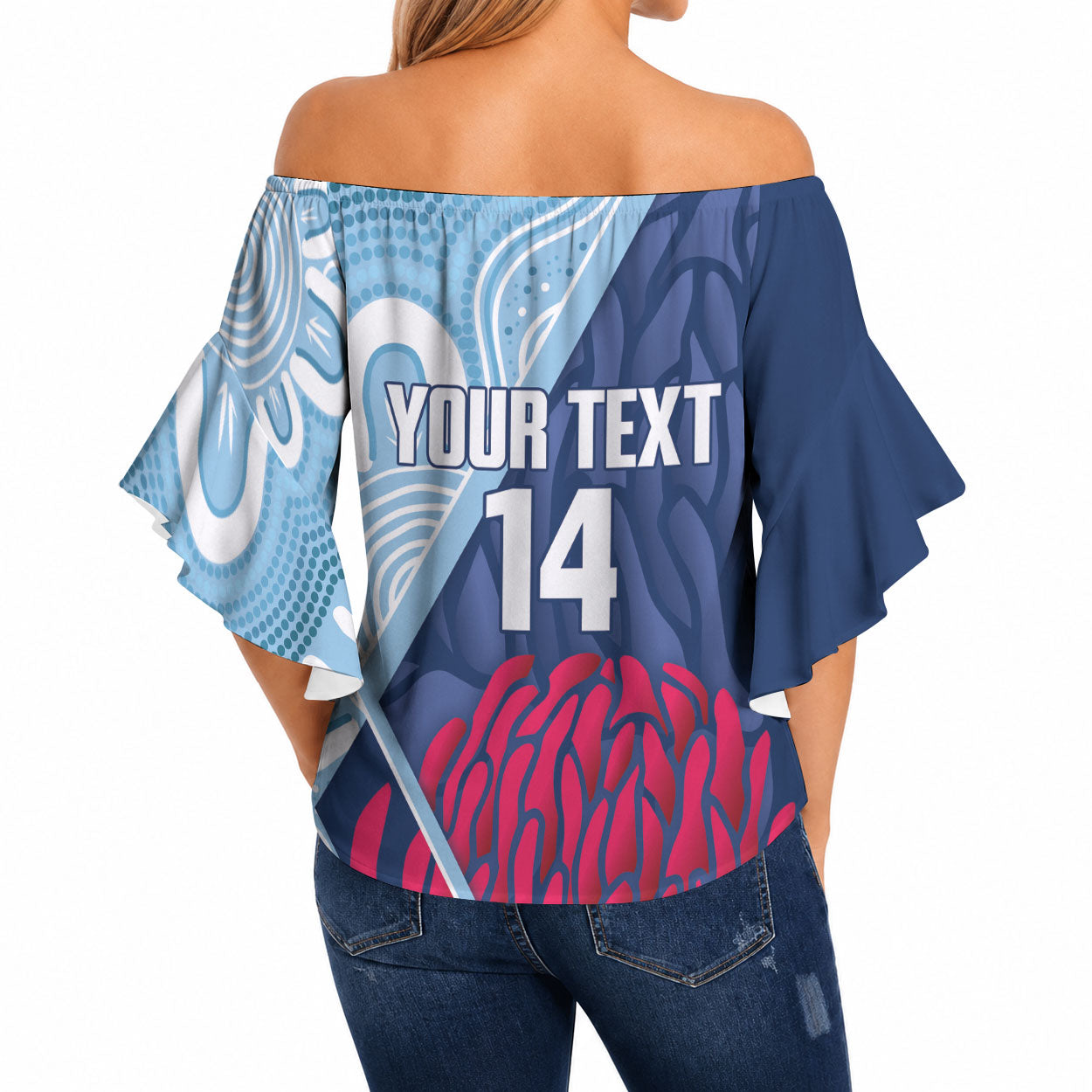 New South Wales Oztag Custom Off Shoulder Wrap Waist Top NSW Waratah Indigenous Art