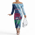New South Wales Oztag Custom Off The Shoulder Long Sleeve Dress NSW Waratah Indigenous Art