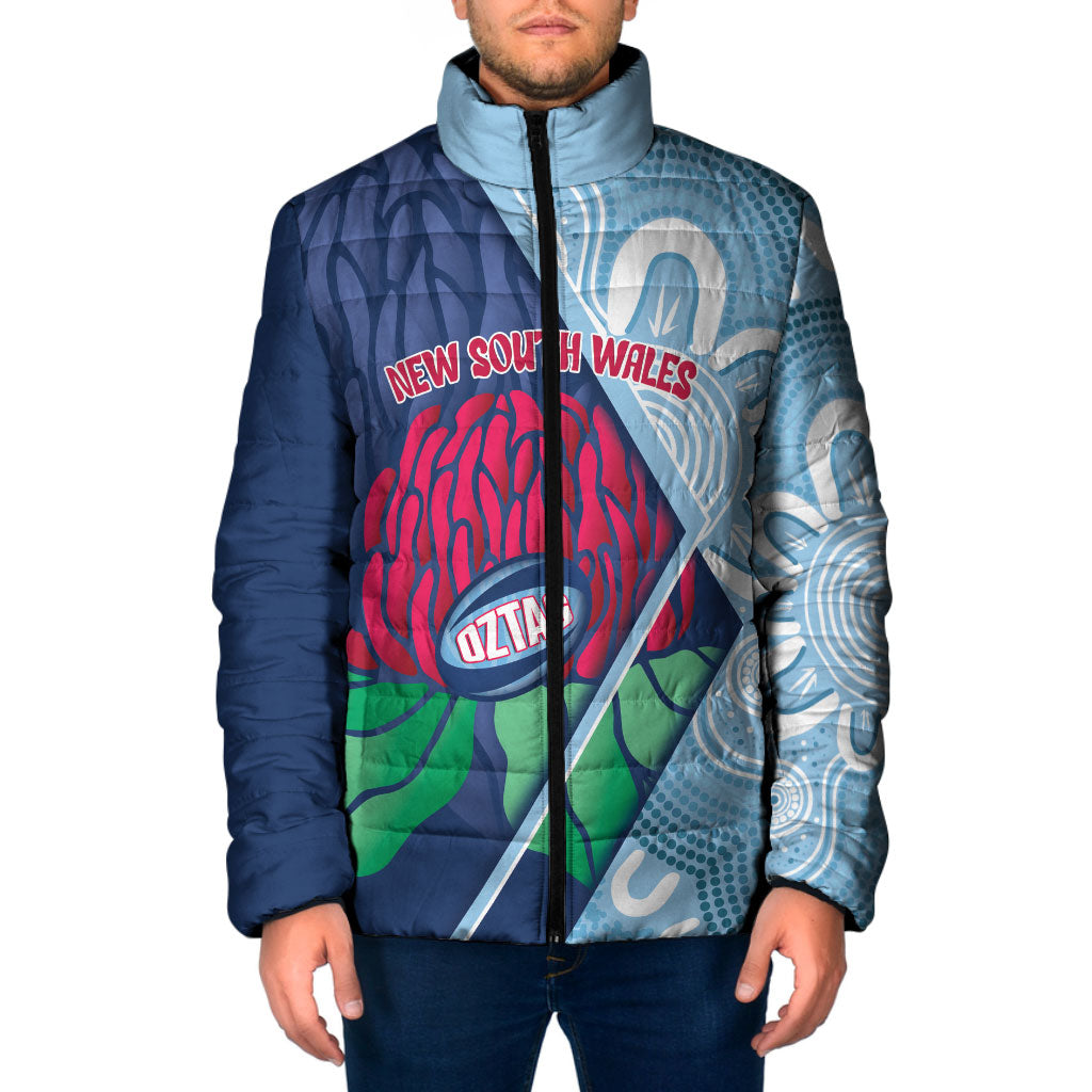 New South Wales Oztag Custom Padded Jacket NSW Waratah Indigenous Art