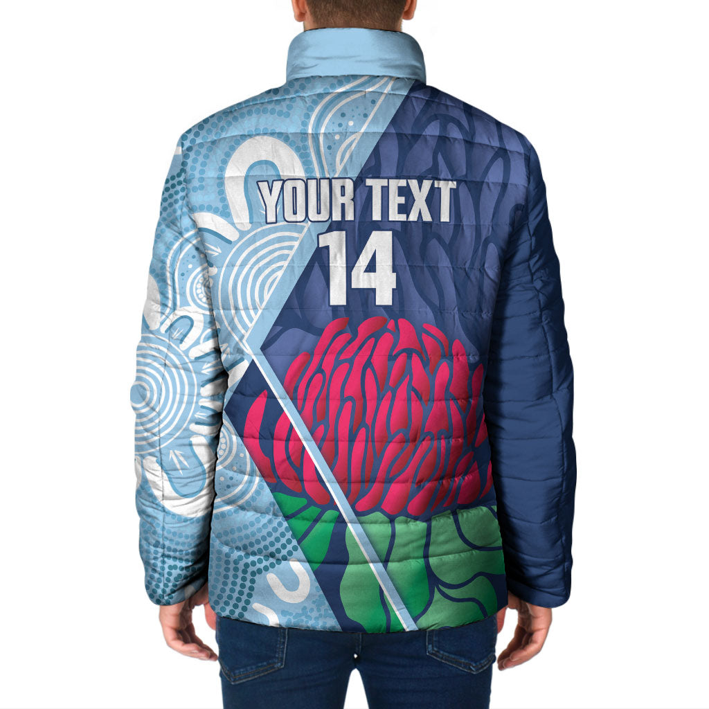 New South Wales Oztag Custom Padded Jacket NSW Waratah Indigenous Art