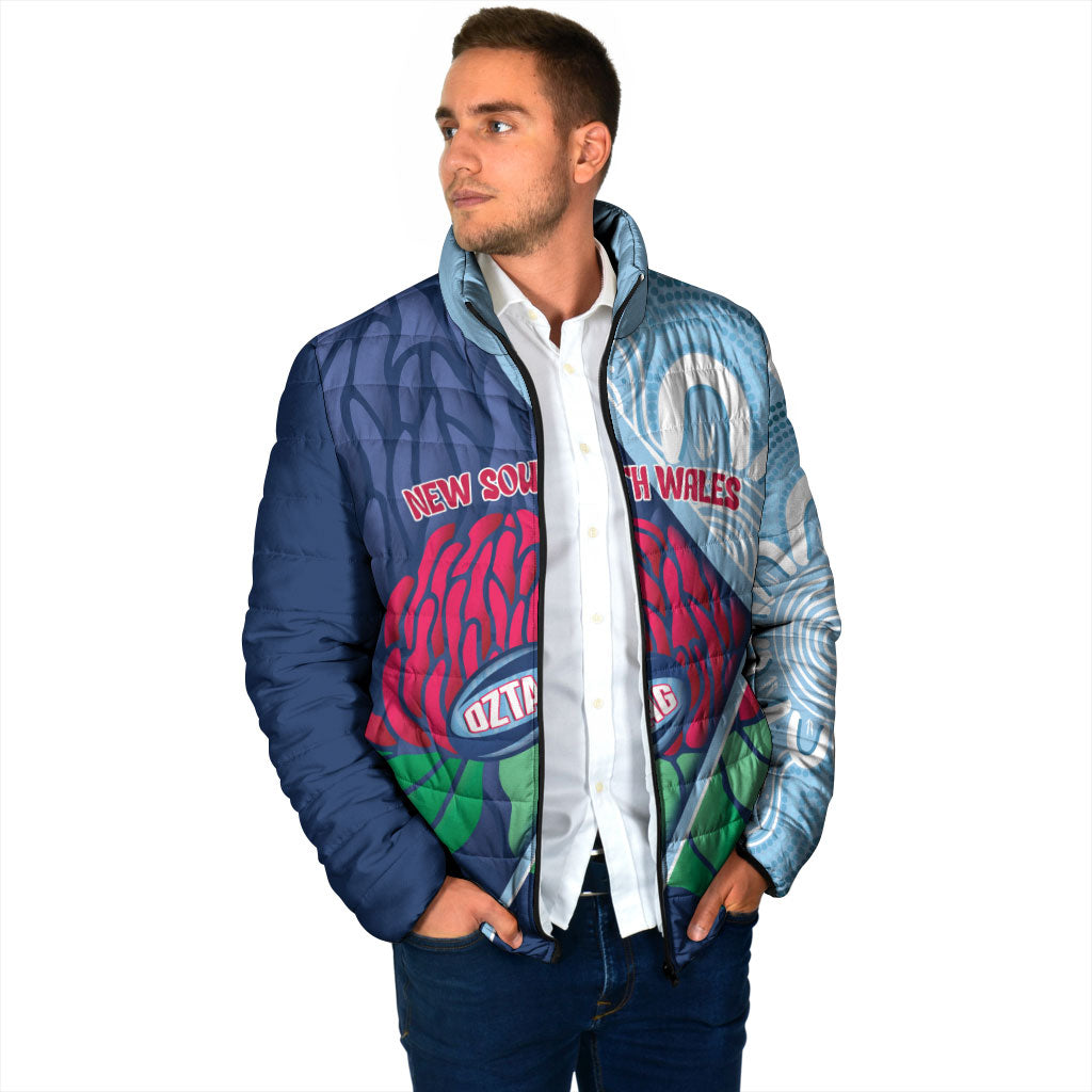 New South Wales Oztag Custom Padded Jacket NSW Waratah Indigenous Art