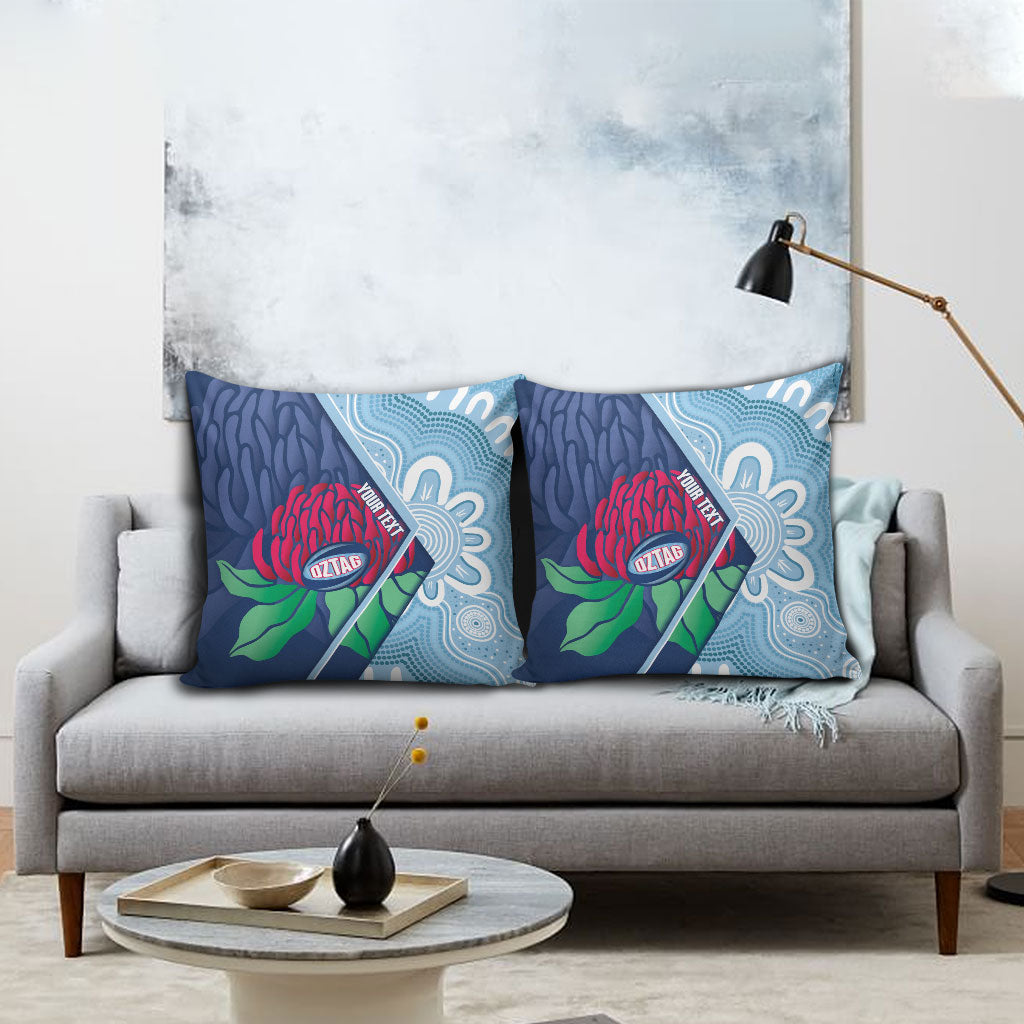 New South Wales Oztag Custom Pillow Cover NSW Waratah Indigenous Art