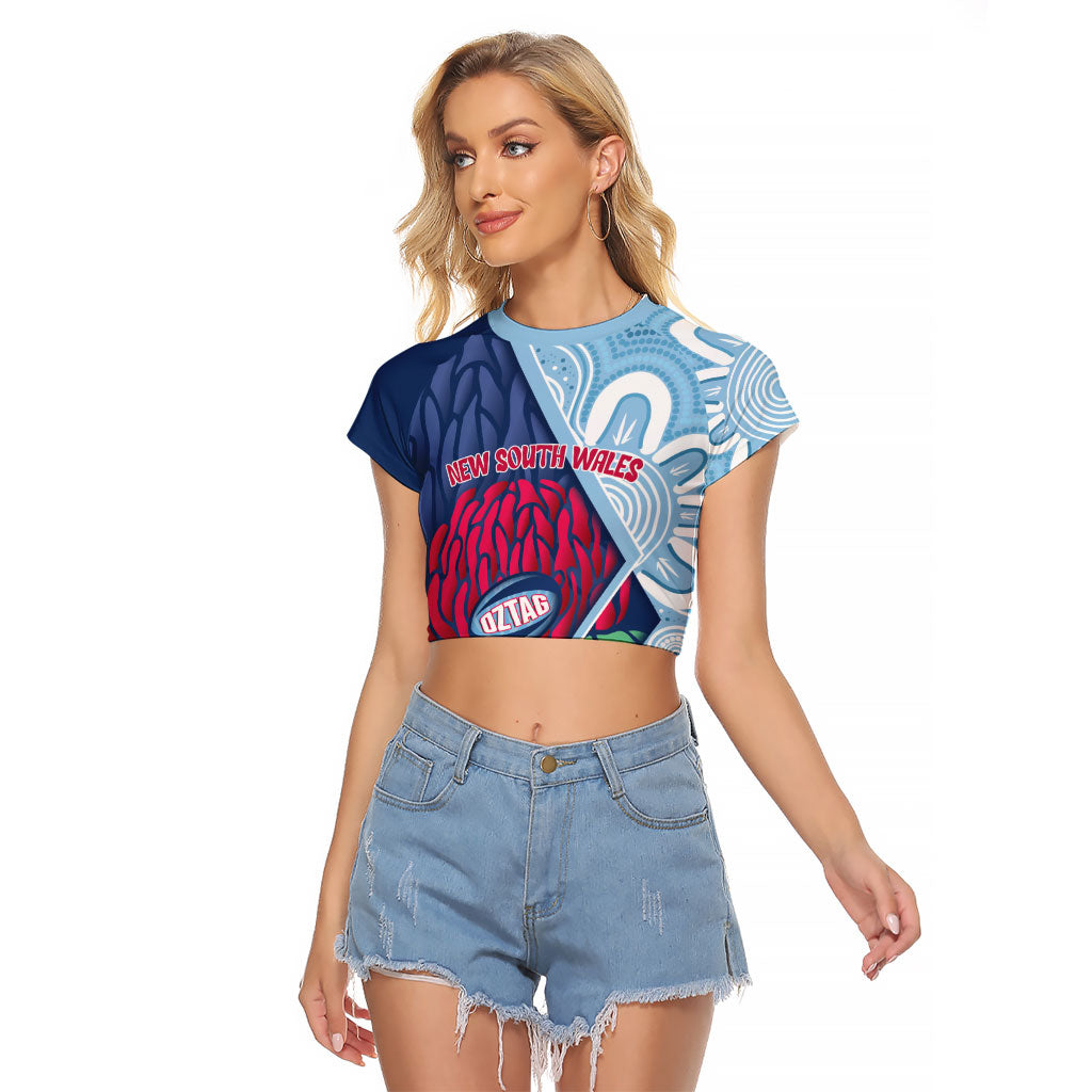New South Wales Oztag Custom Raglan Cropped T Shirt NSW Waratah Indigenous Art