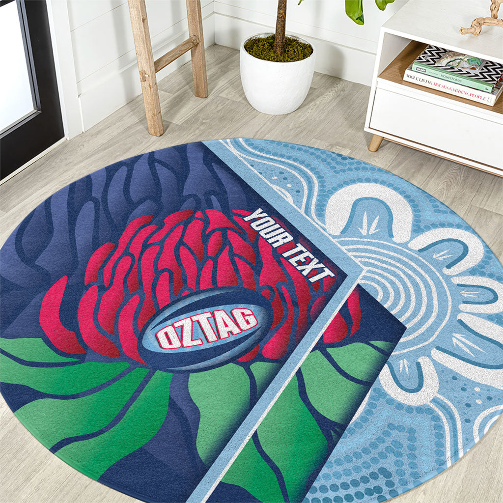 New South Wales Oztag Custom Round Carpet NSW Waratah Indigenous Art