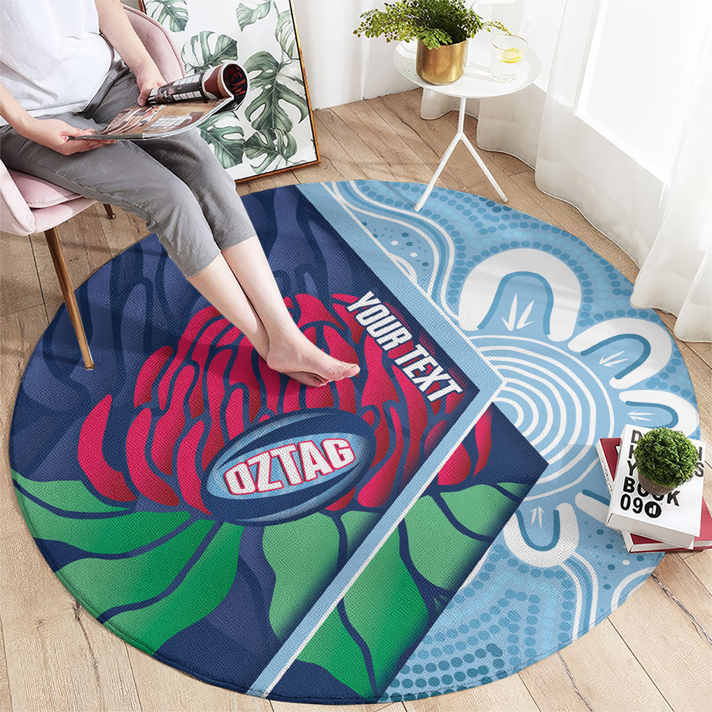 New South Wales Oztag Custom Round Carpet NSW Waratah Indigenous Art