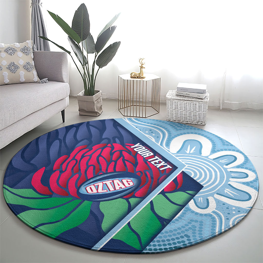New South Wales Oztag Custom Round Carpet NSW Waratah Indigenous Art