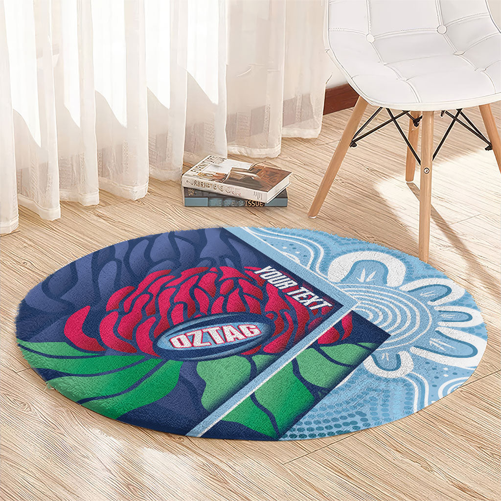 New South Wales Oztag Custom Round Carpet NSW Waratah Indigenous Art