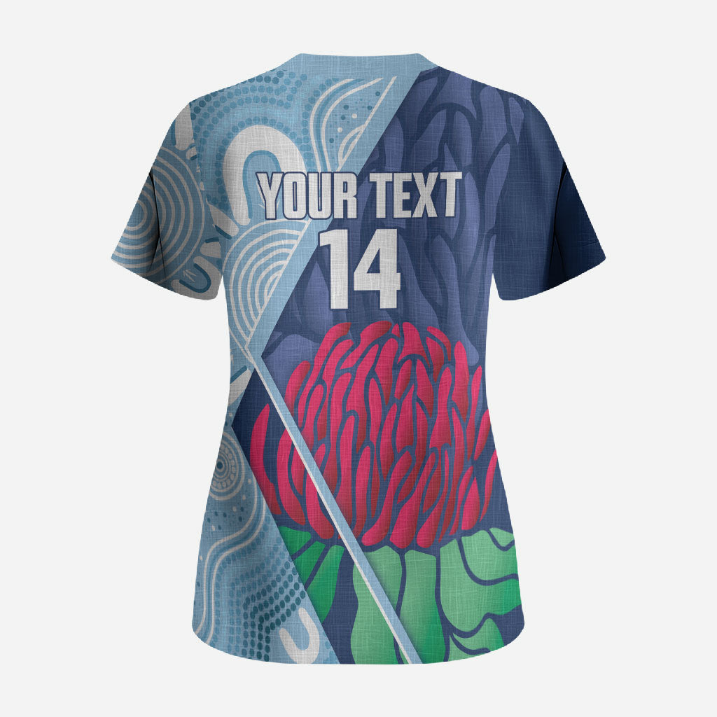 New South Wales Oztag Custom Scrub Top NSW Waratah Indigenous Art
