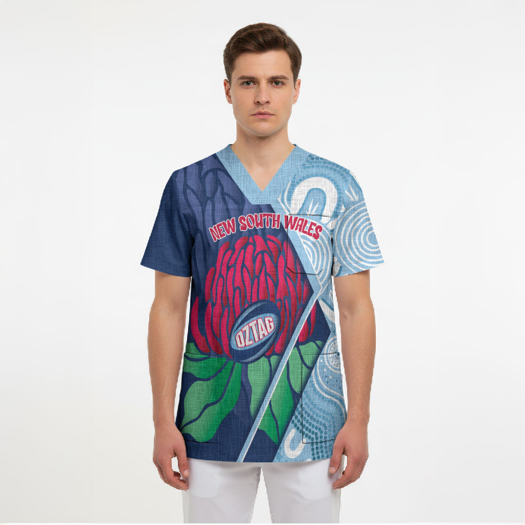 New South Wales Oztag Custom Scrub Top NSW Waratah Indigenous Art